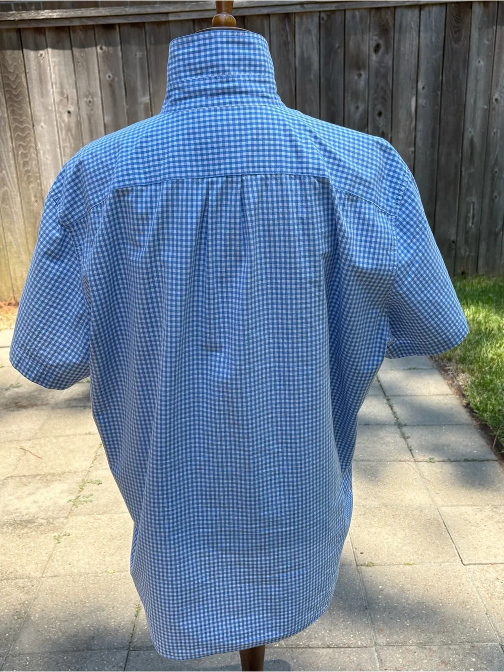 Classic Men's Blue Gingham Popover Button-Down Shirt